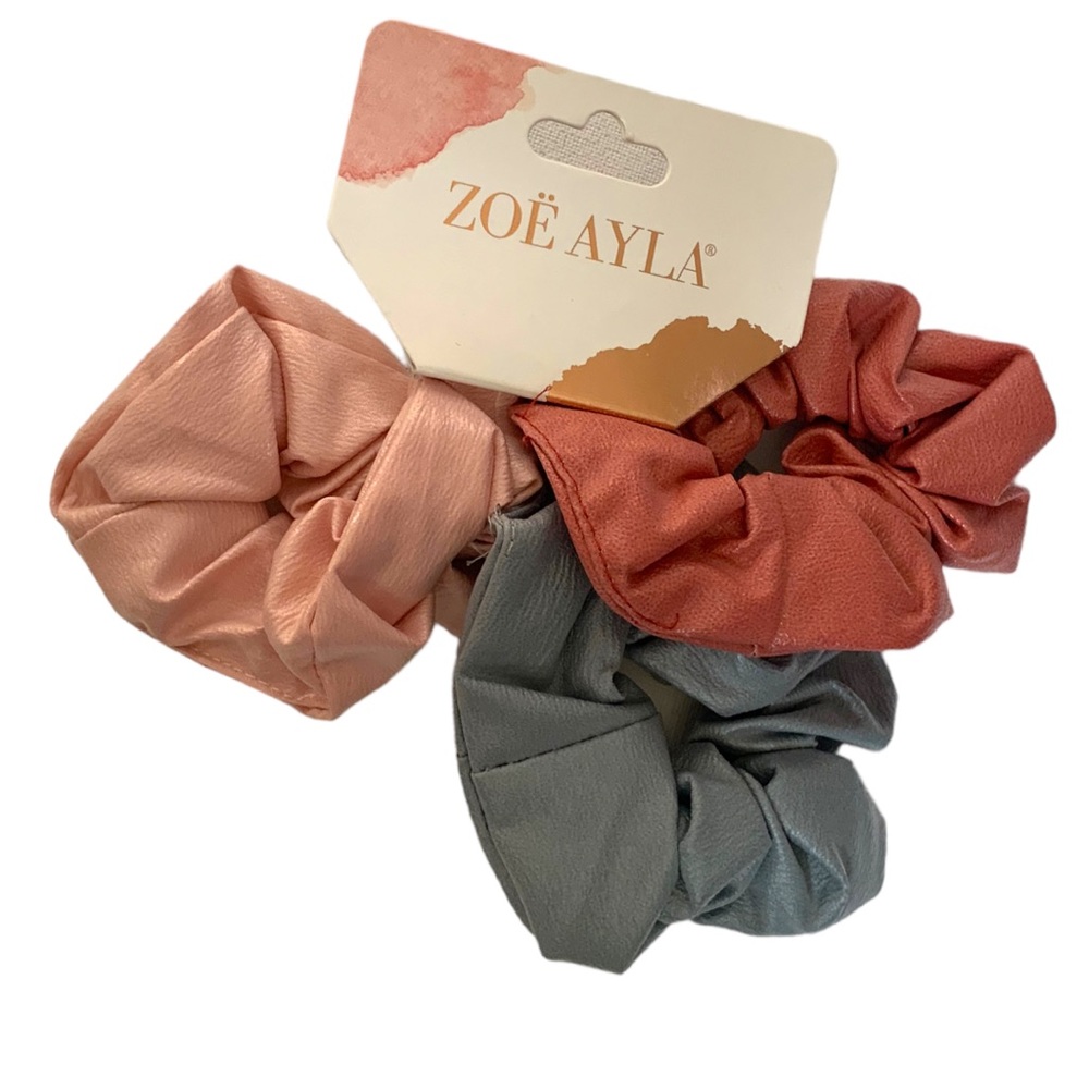 NWT ZOE AYLA Luxury Leather Look Elastic Hair Scrunchies Set of 3